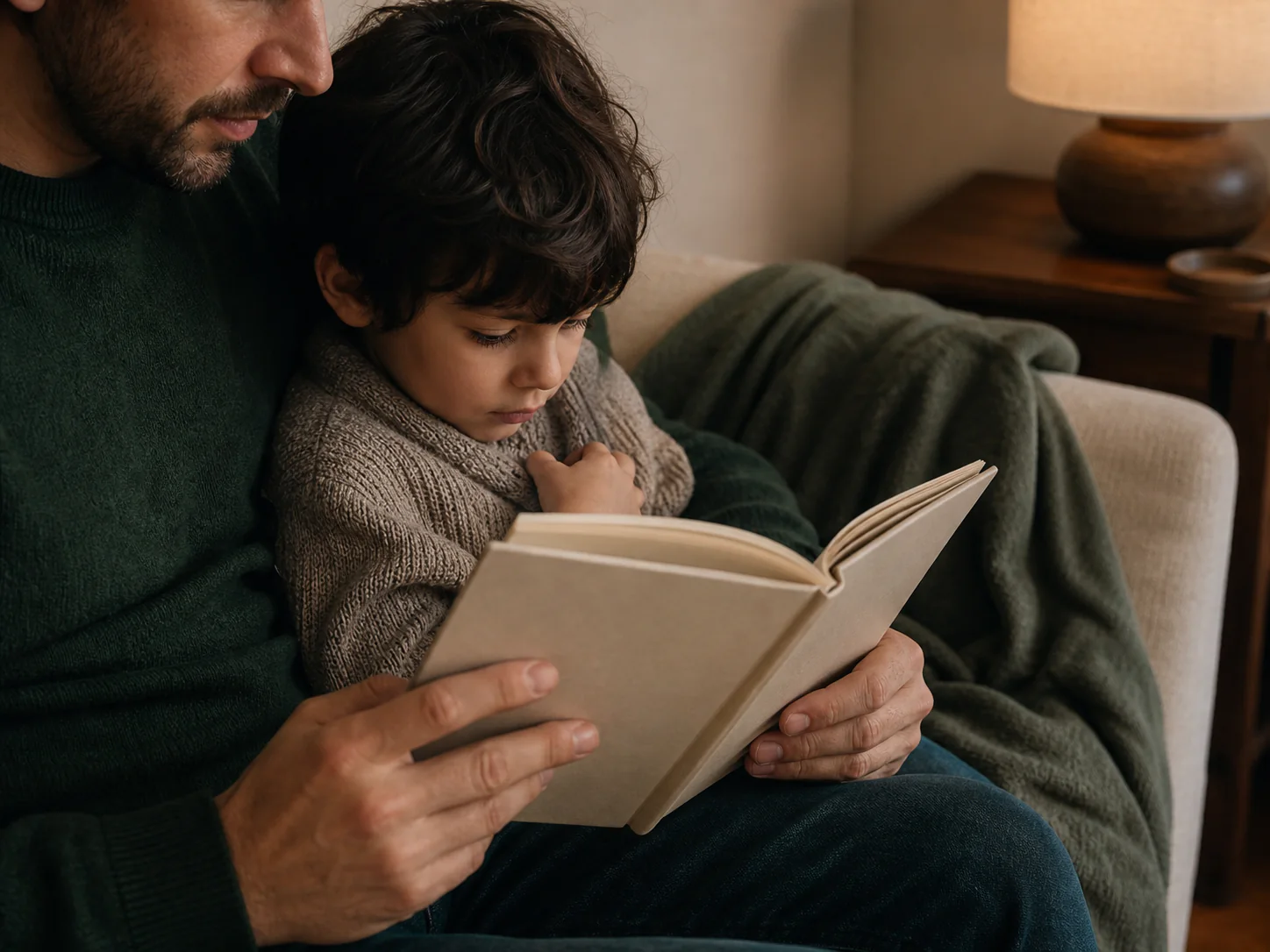Birlikte kitap okuyan bir ebeveyn ve çocuk